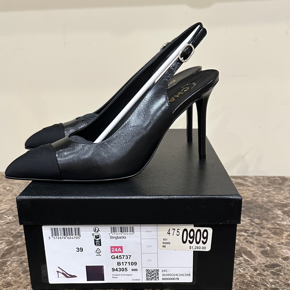 CHANEL Black Slingback Heels